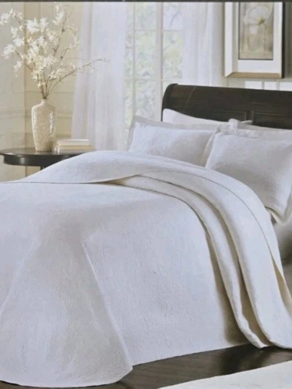 NEW Lamont Home White Matelasse Queen Bedspread 100% Cotton-Woven in Portugal